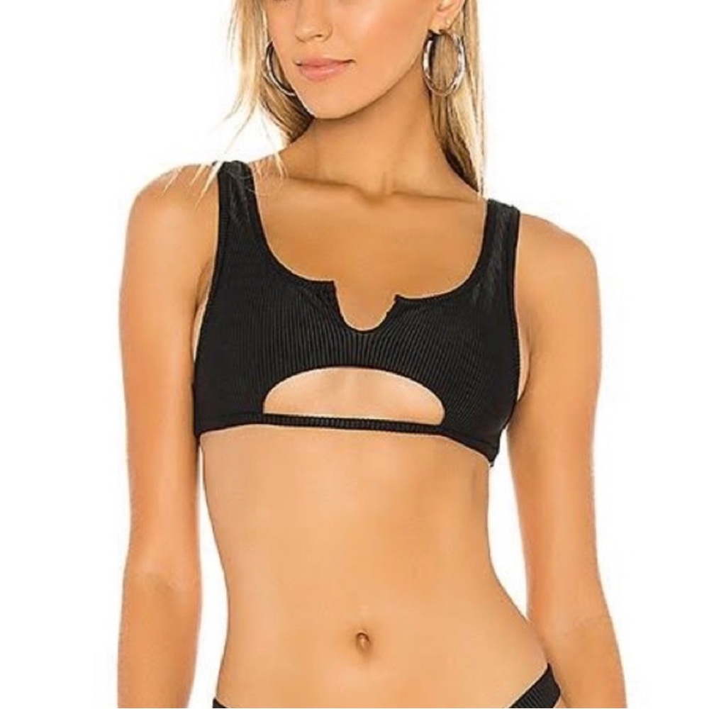 Frankie’s Bikinis x Revolve - Cole Black Ribbed Bikini Top - Size Small